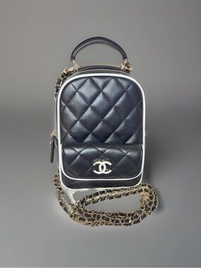 CHANEL Black Quilted Mini Top-Handle Crossbody Backpack with Gold Chain